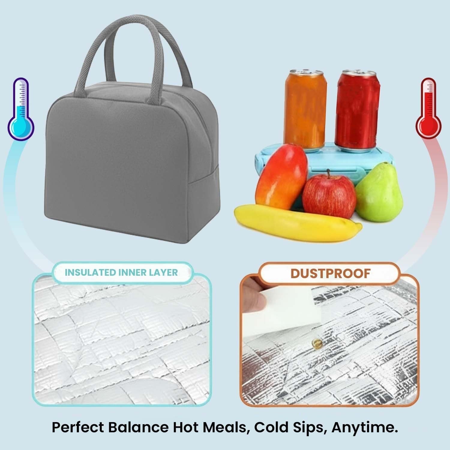 Go Hooked grey insulated lunch bag with koala face design, featuring thermal lining and zipper closure. Perfect for school or travel.