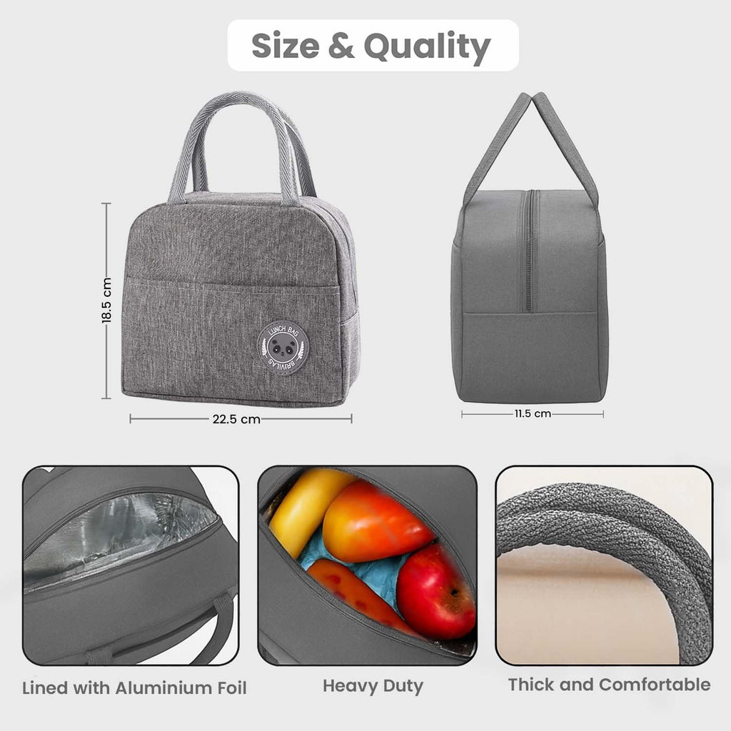 Go Hooked grey and pink Oxford cloth lunch bag with insulated lining and comfortable handles, pack of 2.