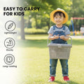 Go Hooked grey plastic picnic basket with lid and handle, perfect for toys, diapers, and essentials.