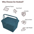 GoHooked grey plastic picnic storage basket with lid, handle, and snap lock. Durable, dust-proof, and lightweight.
