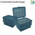 Go Hooked grey plastic picnic storage basket with lid and handle, ideal for toys, diapers, and essentials.