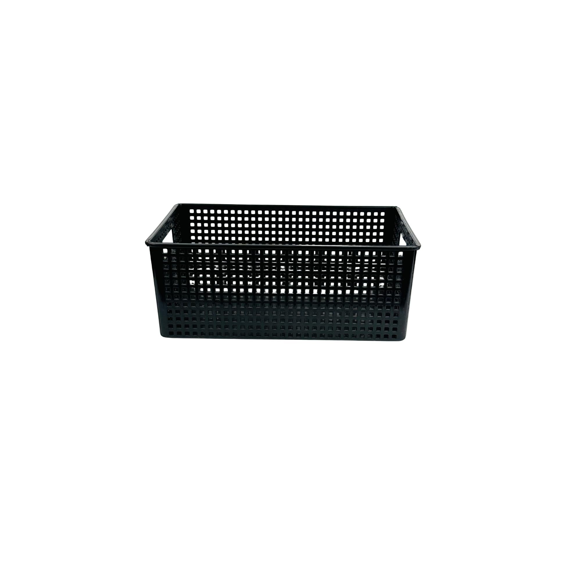 Go Hooked light grey plastic multipurpose storage basket with a perforated design, ideal for cosmetics, office supplies, or fruit.