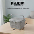 Go Hooked grey plastic picnic storage basket with lid and handle, perfect for toys, diapers, and essentials.