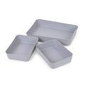 GoHooked set of 3 grey plastic storage trays, multipurpose organizers for kitchen, office, makeup, and stationery.
