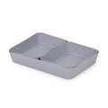 GoHooked set of 3 grey plastic storage trays, multipurpose organizers for kitchen, office, makeup, and stationery.