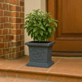 GoHooked grey square plastic Tulsi pot with Om symbol, 12 inch, for home temple and pooja decor.