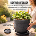 GoHooked 18-inch grey polymer planter pot with ribbed texture and matching drainage tray. Lightweight and durable for indoor/outdoor use.