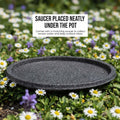 GoHooked 12 inch grey polymer planter pot with matching saucer, textured ribbed design, for indoor/outdoor plants.