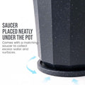 GoHooked modern grey speckled polymer planter pot with matching saucer for drainage. Geometric design.