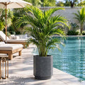 GoHooked large grey speckled polymer planter with a modern faceted design and matching tray, perfect for indoor or outdoor use.