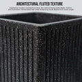 GoHooked tall square grey polymer planter with ribbed texture, 14x30 inches, for indoor/outdoor plants.