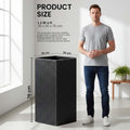 GoHooked tall grey polymer planter with ribbed texture, 14x30 inches, for indoor/outdoor plants.