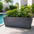 GoHooked grey rectangular polymer planter pot with ribbed texture, 36 inches, for indoor/outdoor use.