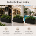 GoHooked 24-inch grey ribbed polymer rectangular planter pot for indoor/outdoor use.