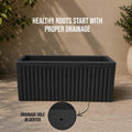 GoHooked grey ribbed polymer rectangular planter pot, 24x12 inches, with drainage hole for indoor/outdoor use.