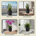 GoHooked large grey ribbed polymer planter with matching tray, granite speckled design, 15x14 inch.