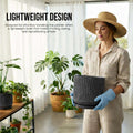 GoHooked grey ribbed polymer planter with matching tray, granite speckled design, 12x11 inch.