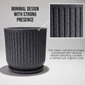 GoHooked large grey ribbed polymer planter pot with matching tray, granite speckled finish, 15x14 inch.