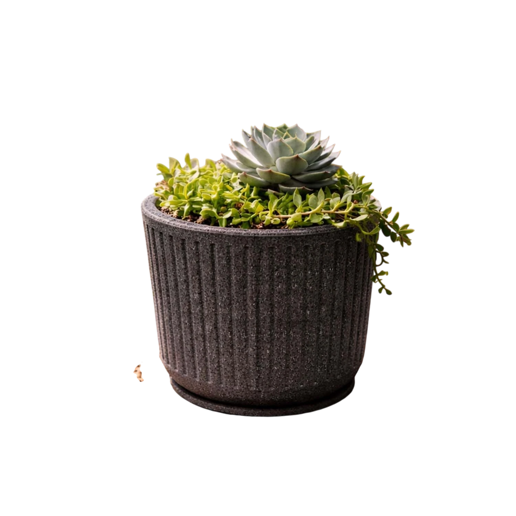 Go Hooked Cosmic Round Planter Pot with Tray (15×14 Inch, Grey) | Granite Speckled Ribbed Polymer Design | Large Decorative Plastic Flower Pot for Indoor Outdoor Plants, Balcony & Home Garden Décor