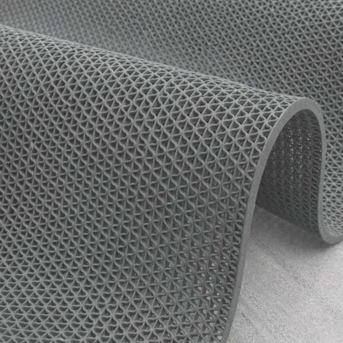 Go Hooked grey rubber anti-skid bathroom mat with honeycomb drainage pattern. 2x5 ft.
