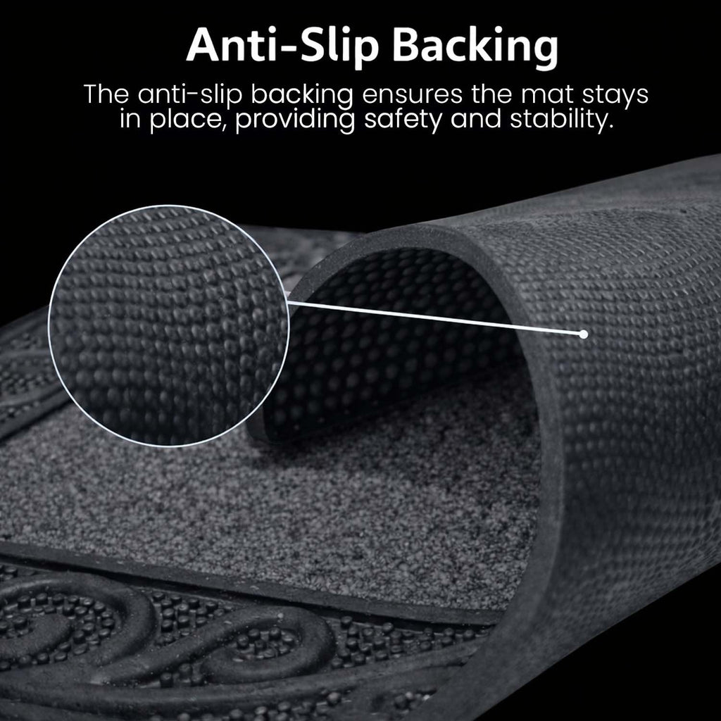 GoHooked grey rubber door mat with anti-slip textured backing for secure grip and dust control in home entrances.