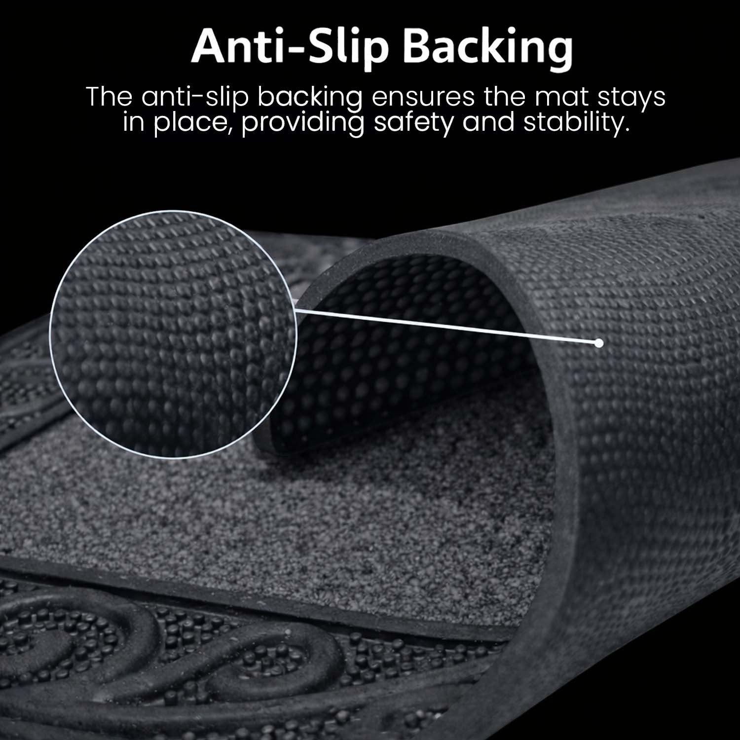 GoHooked grey rubber door mat with anti-slip textured backing for secure grip and dust control in home entrances.