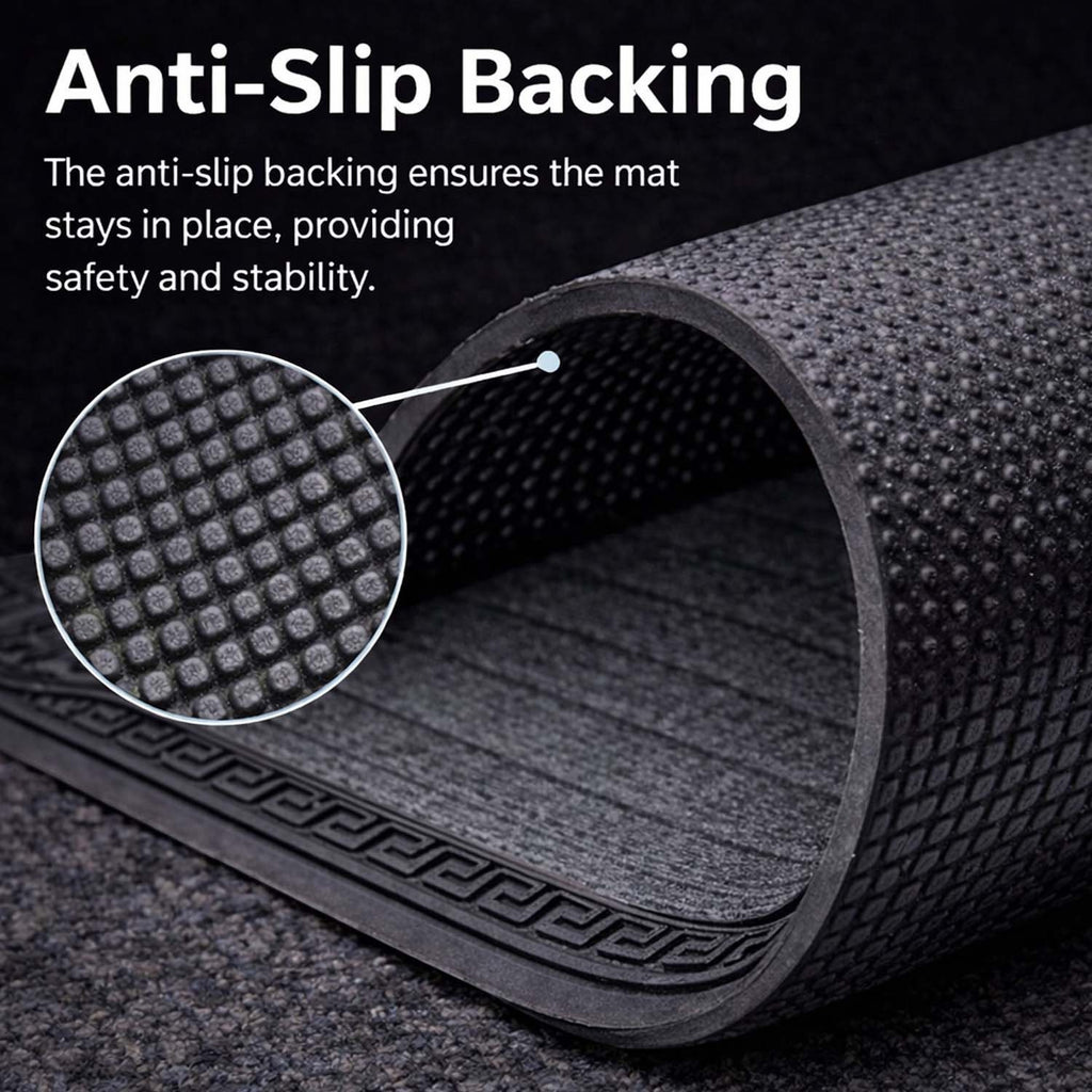 GoHooked grey rubber door mat with anti-slip textured backing and ribbed surface for trapping dirt and moisture.
