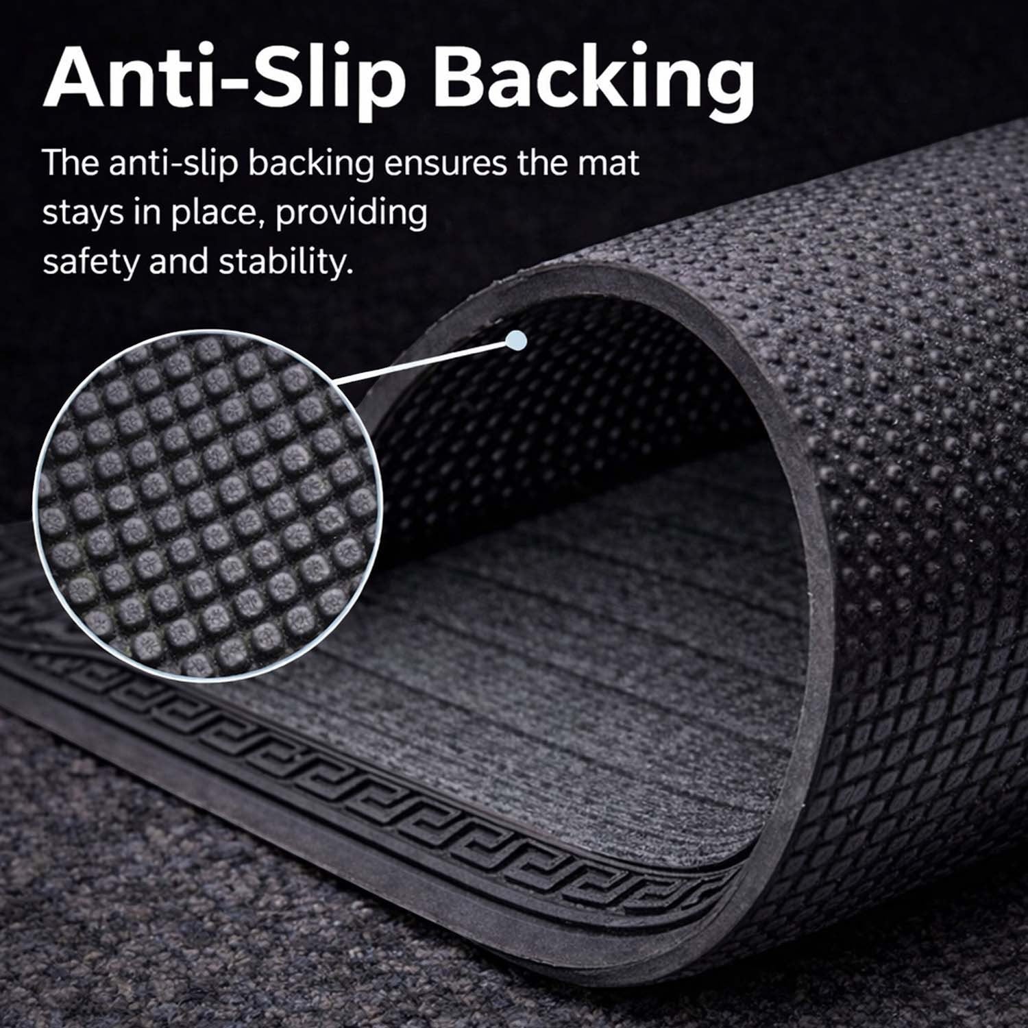 GoHooked grey rubber door mat with anti-slip textured backing and ribbed surface for trapping dirt and moisture.