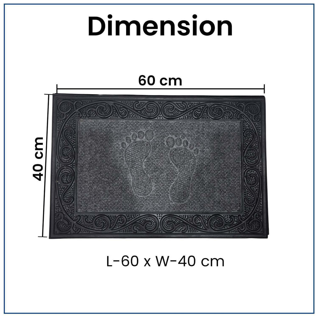 GoHooked grey rubber door mat with footprint design and pebble texture, measuring 40x60 cm for home entrance use.