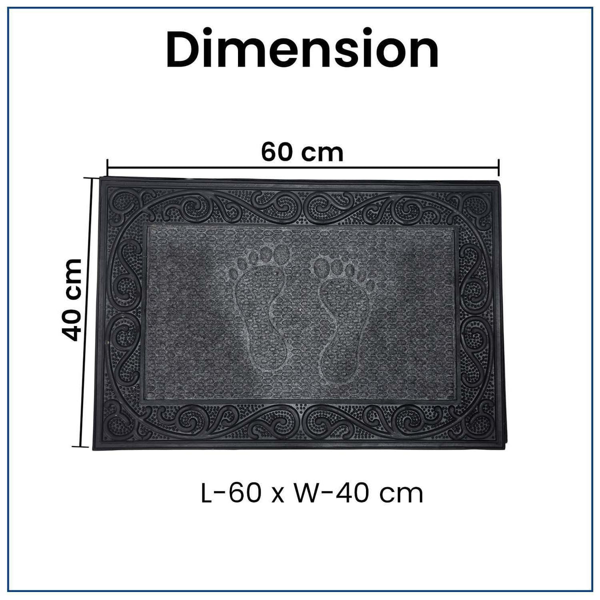 GoHooked grey rubber door mat with footprint design and pebble texture, measuring 40x60 cm for home entrance use.