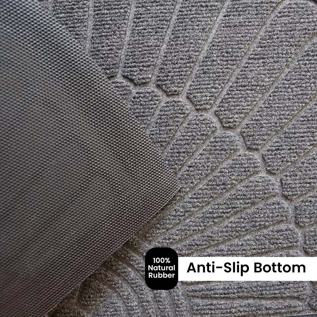 GoHooked grey rubber half circle door mat with textured sunburst pattern and anti-slip backing for home entrance