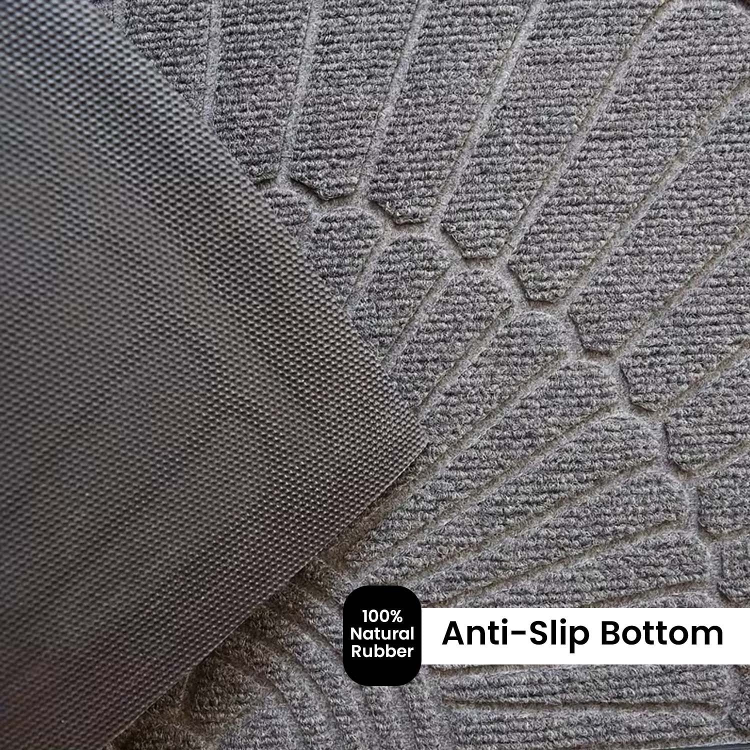 GoHooked grey rubber half circle door mat with textured sunburst pattern and anti-slip backing for home entrance