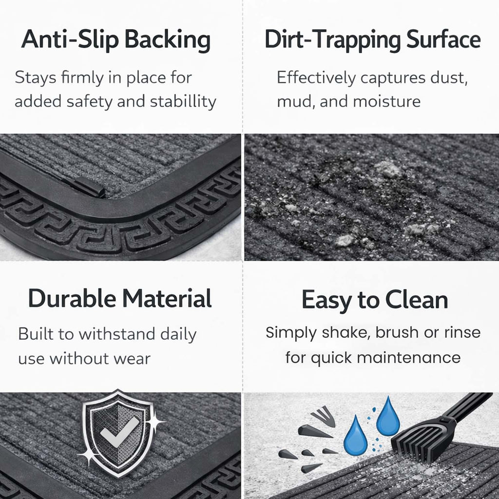 GoHooked grey rubber door mat featuring a ribbed dirt-trapping surface, anti-slip backing, and durable construction.