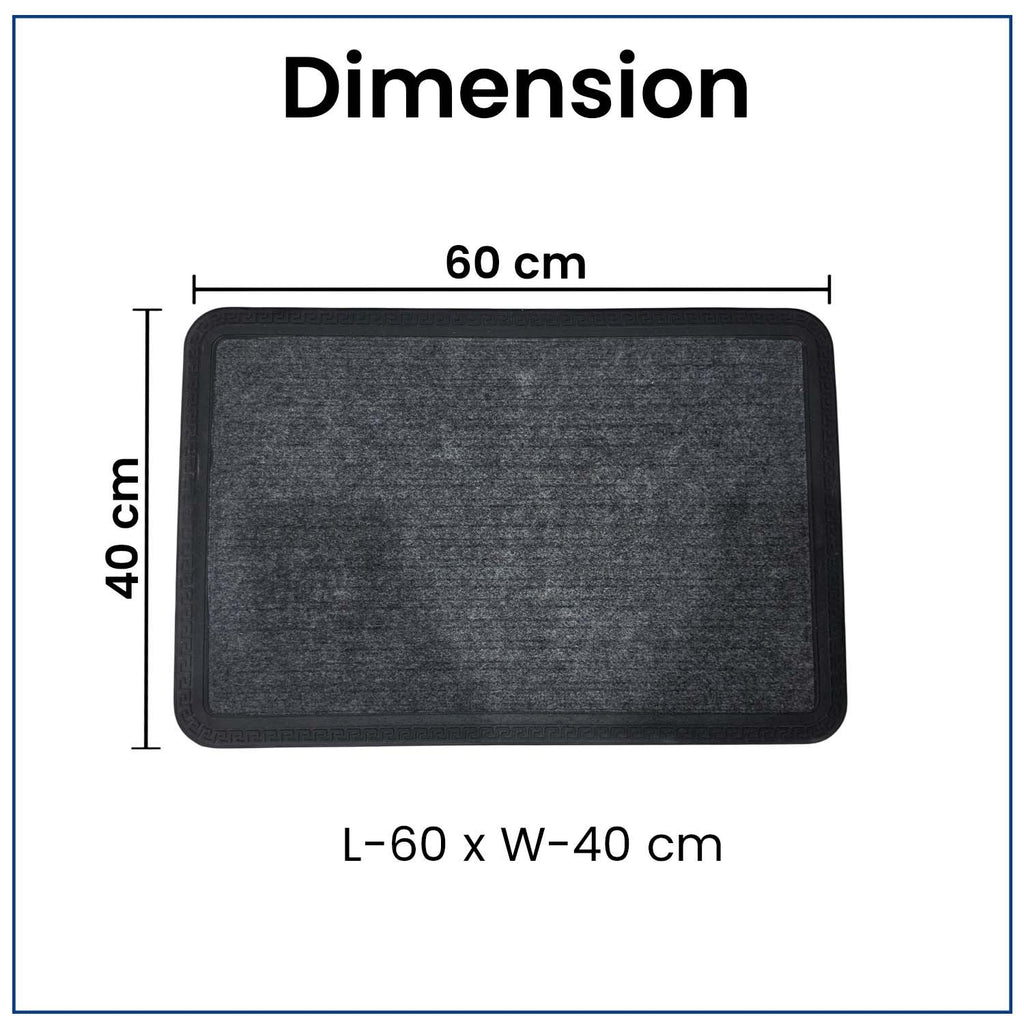 GoHooked grey rubber door mat with ribbed texture and black border, 40x60 cm size for home and office entrance.