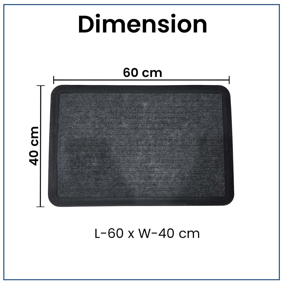 GoHooked grey rubber door mat with ribbed texture and black border, 40x60 cm size for home and office entrance.