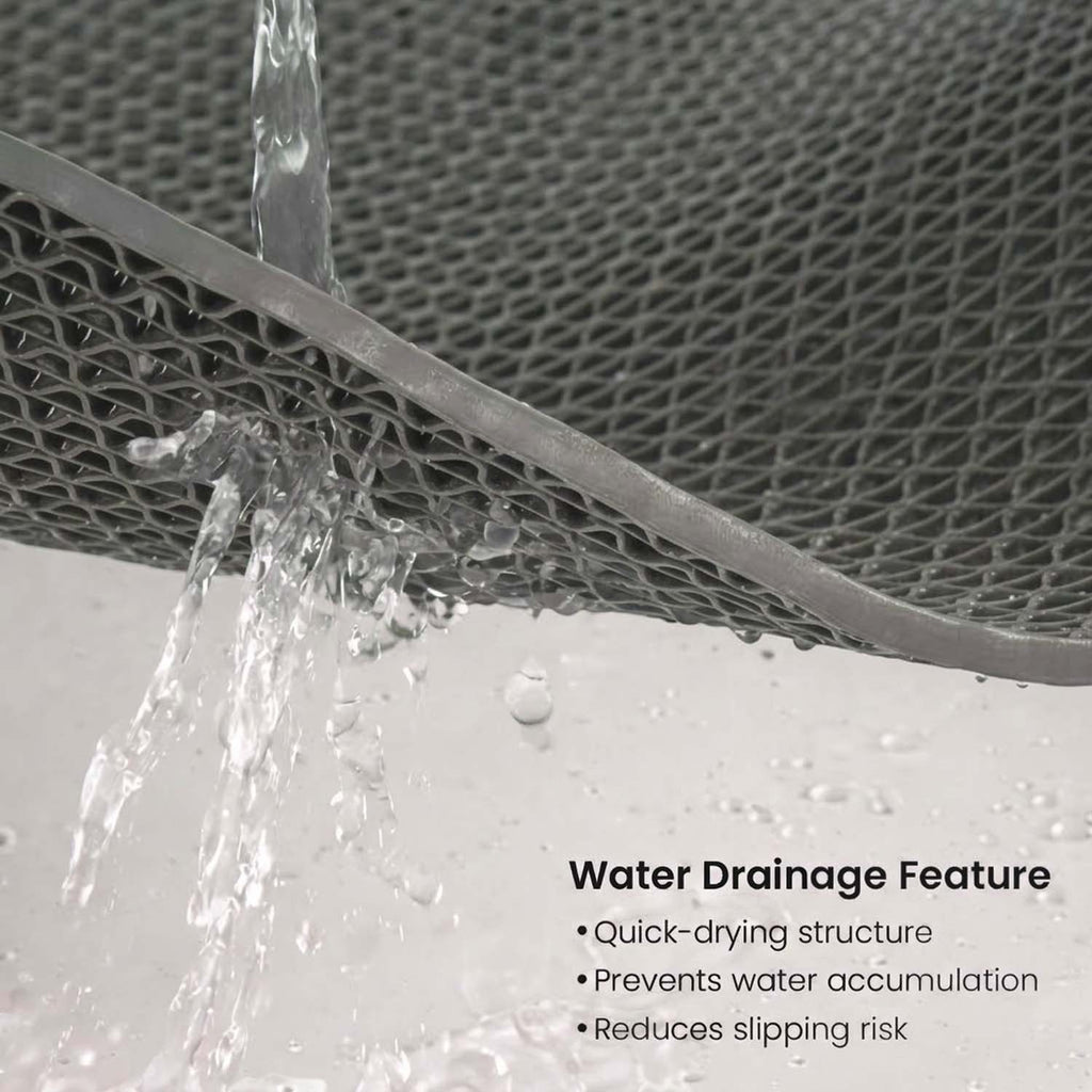 GoHooked grey heavy-duty rubber bathroom mat with a triangular drainage pattern for quick water flow