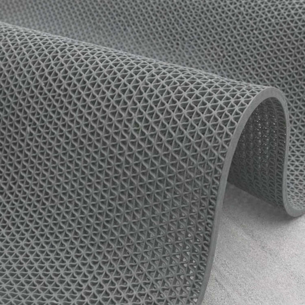 GoHooked grey heavy-duty rubber bathroom mat with a triangular drainage pattern for anti-slip safety in wet areas.
