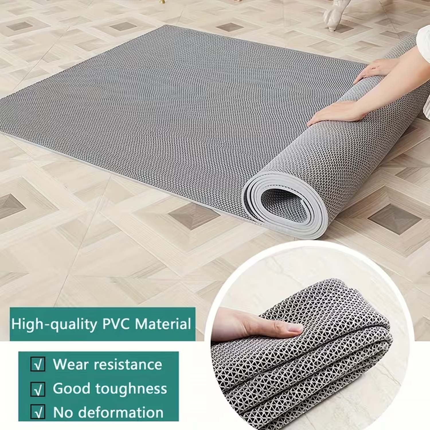 GoHooked grey anti-skid rubber bathroom mat with a triangular drainage pattern for wet areas and shower floors.