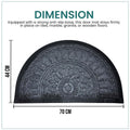 GoHooked grey rubber half circle door mat with embossed floral pattern and anti-slip base, 70x44 cm dimensions.