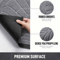 GoHooked grey semi-circle door mat with ribbed grooves and dense polypropylene surface for anti-slip performance.
