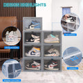 GoHooked grey acrylic sneaker display boxes with magnetic front doors, stackable and dustproof.