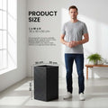 GoHooked tall grey square polymer planter with ribbed texture, 12x24 inches, shown next to a man for scale.