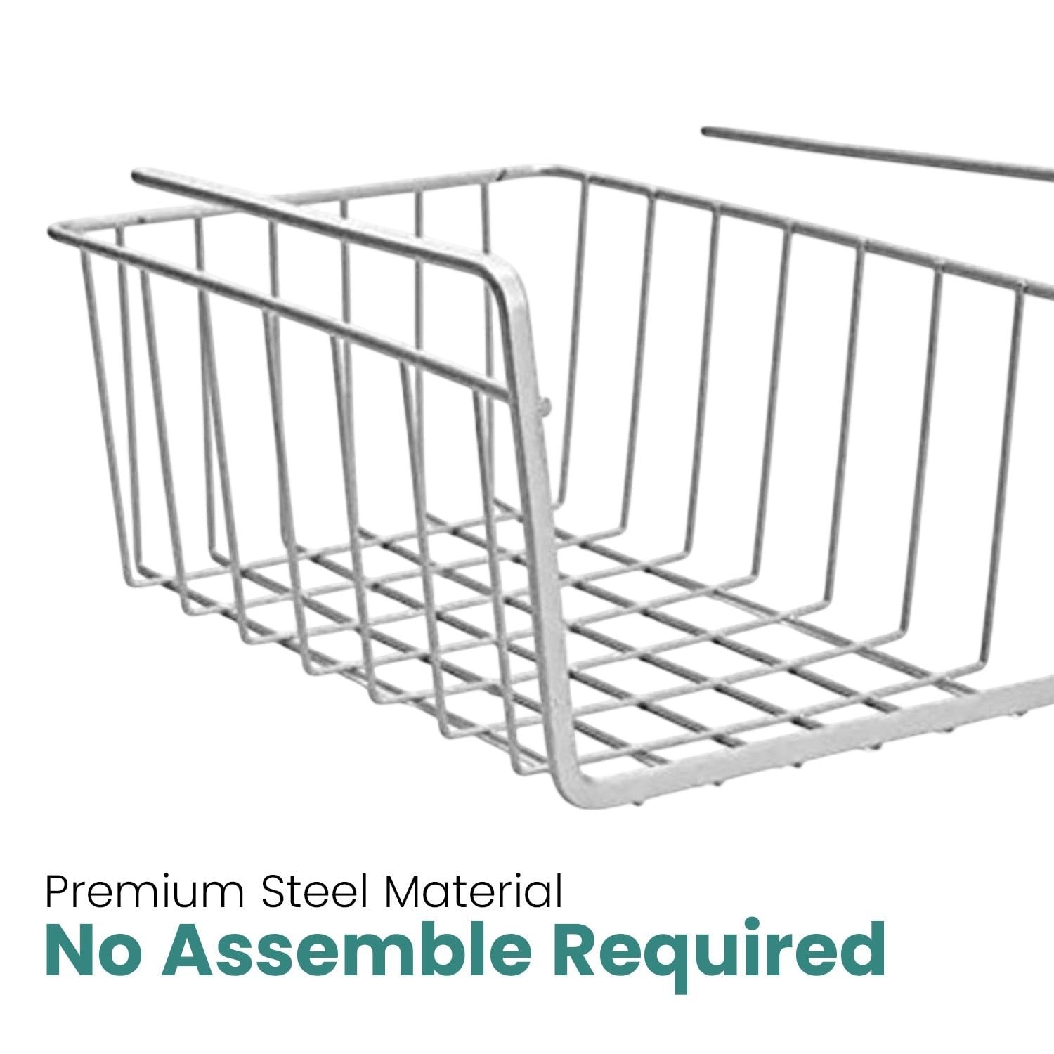 GoHooked grey steel undershelf basket, 8 inch small wire storage bin for kitchen organization.