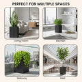 GoHooked grey tall square polymer planter with ribbed texture, 14x30 inches, perfect for indoor/outdoor plants.