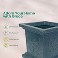 GoHooked grey square plastic Tulsi planter with Om & Swastik design, UV protected and weatherproof.