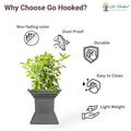 GoHooked 16 inch grey traditional decorative Tulsi pot with Swastik symbol, durable and weather-resistant for home, pooja, balcony, garden.