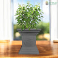 Go Hooked 16 Inch grey traditional decorative planter with Om symbol, perfect for home, pooja, balcony, and garden decor.