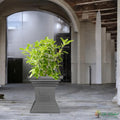 Go Hooked 16 inch grey traditional Tulsi pot planter with Swastik symbol, durable and weather-resistant for home and garden decor.