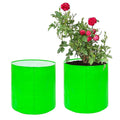 GoHooked set of 2 bright green 12-inch heavy-duty grow bags for gardening. One bag contains a rose plant.