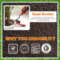 GoHooked hand weeder with orange ergonomic handle, designed for removing weeds from plant roots.